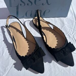 Essex Lane Black Faux Suede Slingback Flats with Bow size 10